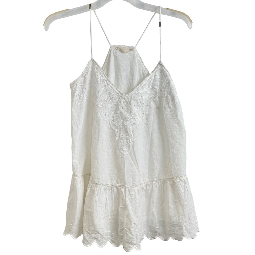 Let Me Be Anthropologie White Eyelet Lace Peplum Tank Top 6 Cottagecore Boho